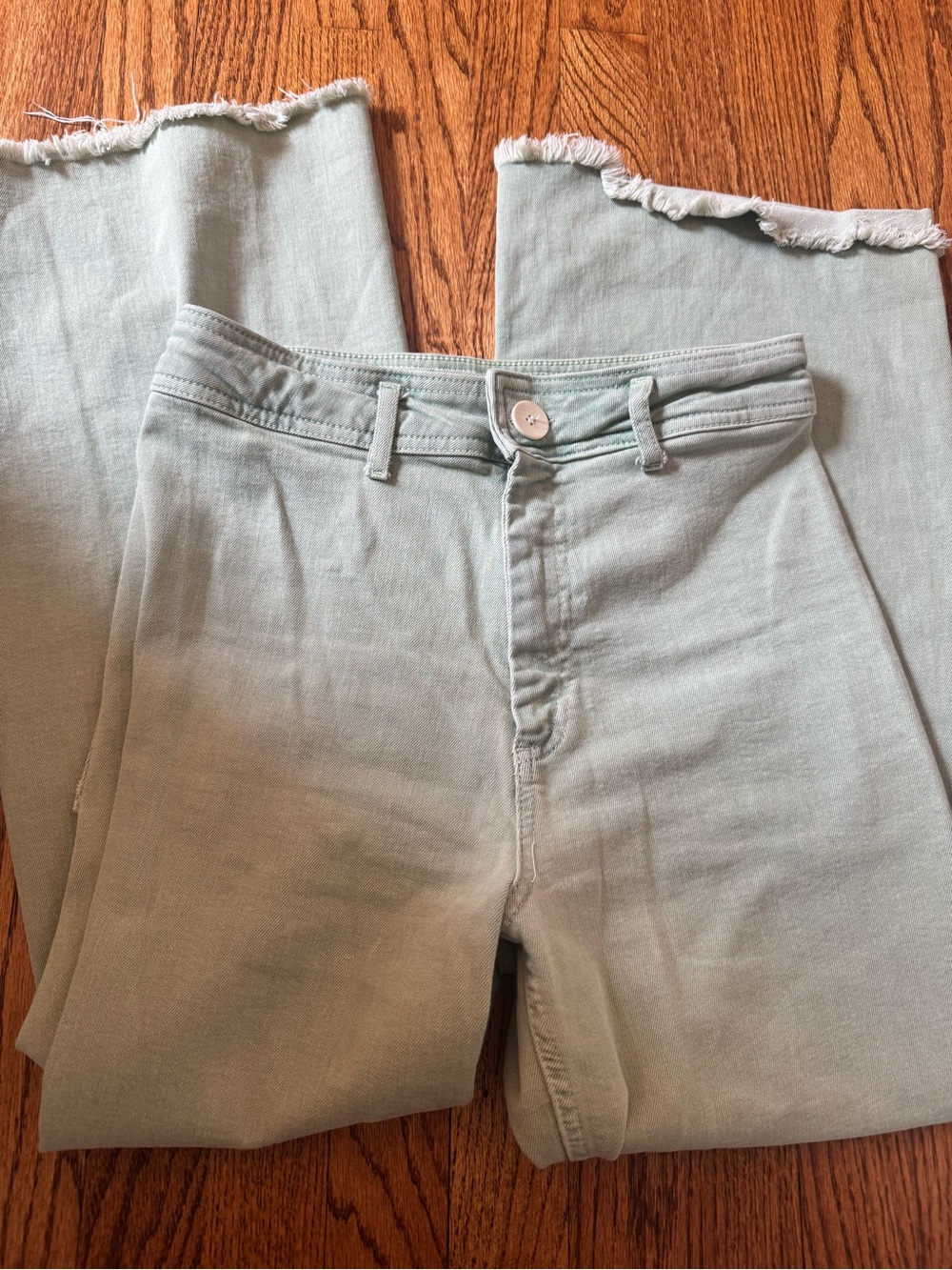 Zara Mint Green Frayed Hem Baggy Jeans